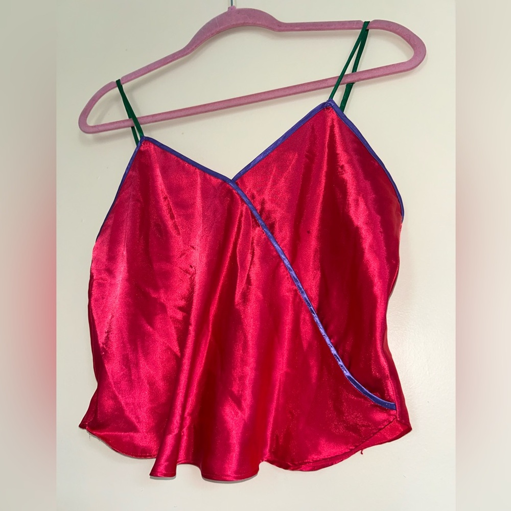 VTG Victoria's Secret Gold Label Hot Pink Satin Crop Slip Cami Lingerie